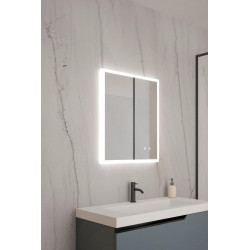 Espejo de baño rectangular con luz LED funcional Cosmos 80x70cm con antivaho, táctil, altavoz color plata