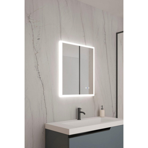 Espejo de baño rectangular con luz LED funcional Cosmos 80x70cm con antivaho, táctil, altavoz color plata
