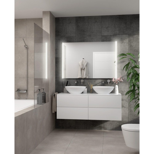 Espejo de baño rectangular con luz LED funcional EledBlth 120x80cm con antivaho, táctil, altavoz color plata