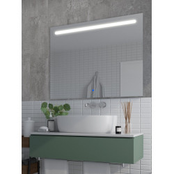 Espejo de baño rectangular con luz LED funcional Push 100x80 cm con táctil, bluetooth color plata
