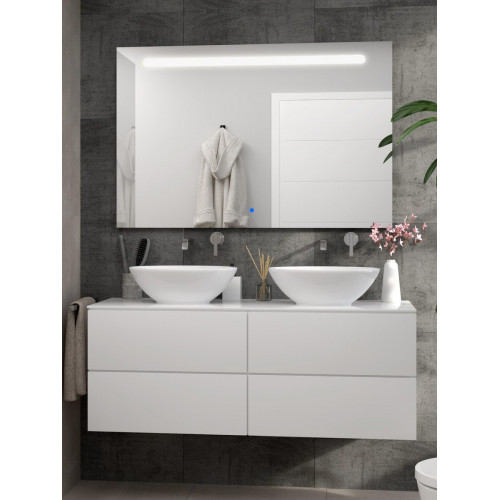 Espejo de baño rectangular con luz LED funcional Push 100x80 cm con táctil, bluetooth color plata