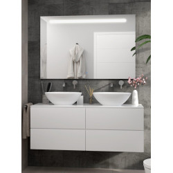 Espejo de baño rectangular con luz LED funcional Push 120x80 cm táctil, altavoz color plata