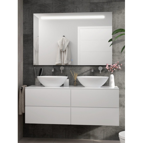 Espejo de baño rectangular con luz LED funcional Push 120x80 cm táctil, altavoz color plata