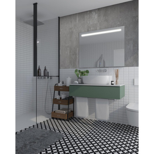 Espejo de baño rectangular con luz LED funcional Push 120x80 cm táctil, altavoz color plata