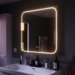 Espejo de baño rectangular con luz LED maquillaje Remix 80x80cm con antivaho, táctil color plata