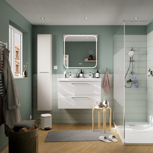 Espejo de baño rectangular con luz LED maquillaje Remix 80x80cm con antivaho, táctil color plata