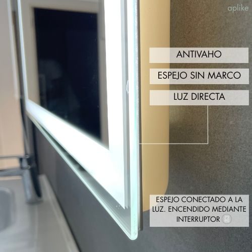 Espejo de Baño Rectangular con Luz LED Perimetral, Sin Marco, Función Antivaho, Luz Blanca Neutra (4000K) - 120 x 70 cm | Modelo Altea S2