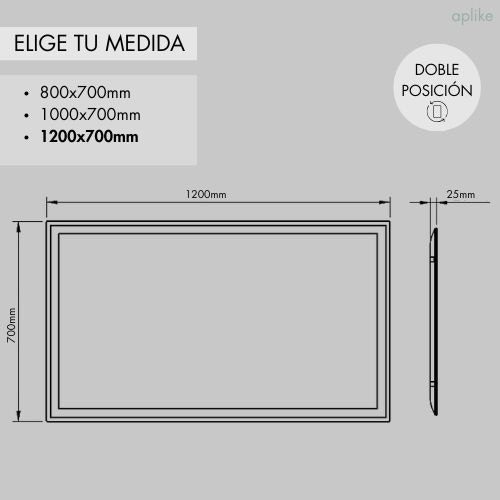 Espejo de Baño Rectangular con Luz LED Perimetral, Sin Marco, Función Antivaho, Luz Blanca Neutra (4000K) - 120 x 70 cm | Modelo Altea S2