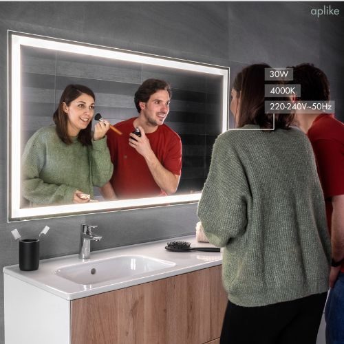 Espejo de Baño Rectangular con Luz LED Perimetral, Sin Marco, Función Antivaho, Luz Blanca Neutra (4000K) - 120 x 70 cm | Modelo Altea S2