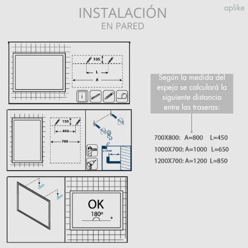 Espejo de Baño Rectangular con Luz LED Perimetral, Sin Marco, Función Antivaho, Luz Blanca Neutra (4000K) - 120 x 70 cm | Modelo Altea S2