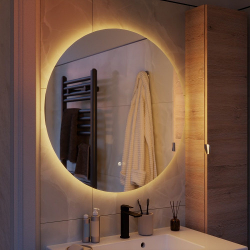 Espejo de baño redondo con luz LED ambiente Modern Round de 80 cm de diámetro con antivaho, táctil