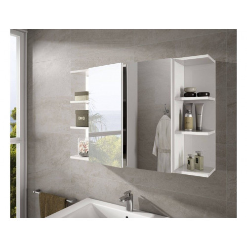 Espejo de pared 60x21x65 cm blanco brillo con dos puertas - Bergamo