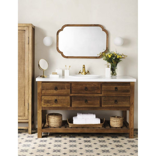 Espejo de pared cuadrado de madera de mango Topeka EuroVolter Natural