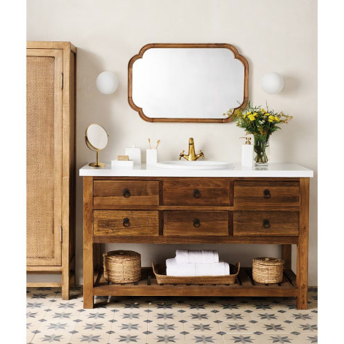 Espejo de pared de madera de mango Topeka EuroVolter Natural