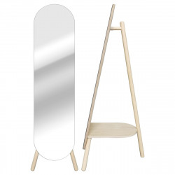 Espejo enmarcado con pie (suelo) rectangular Nordyk pysche MDF beige mate INSPIRE de 36x149.9 cm. Incluye estante trasero y barra para colgar percha.