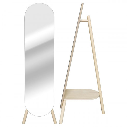 Espejo enmarcado con pie (suelo) rectangular Nordyk pysche MDF beige mate INSPIRE de 36x149.9 cm. Incluye estante trasero y barra para colgar percha.