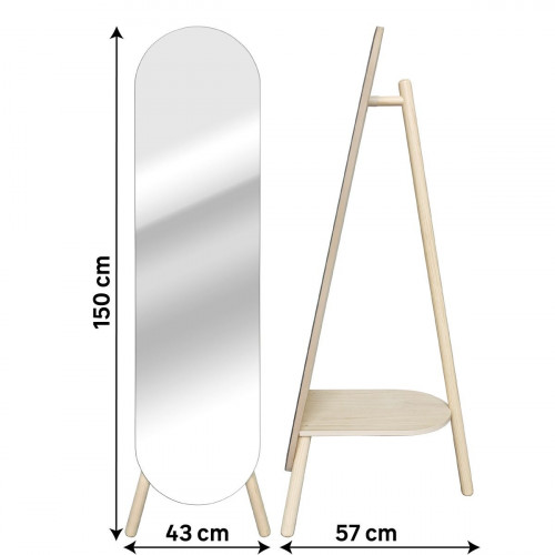 Espejo enmarcado con pie (suelo) rectangular Nordyk pysche MDF beige mate INSPIRE de 36x149.9 cm. Incluye estante trasero y barra para colgar percha.
