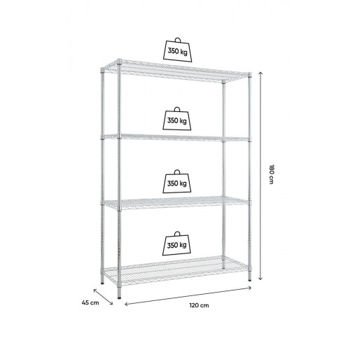 Estantería cromada NSF 180x120x45 Pro 4 Baldas 350Kg