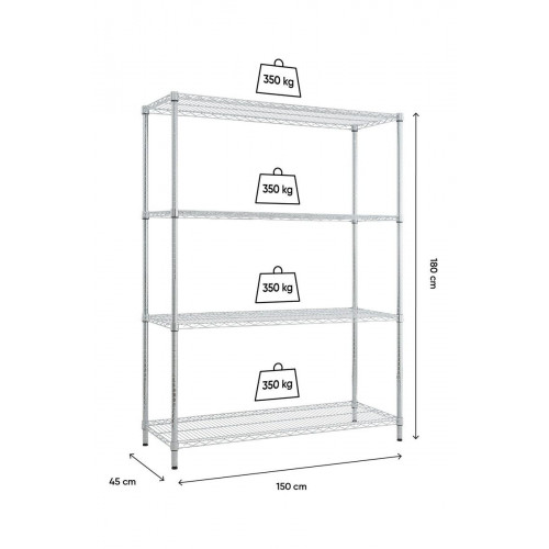 Estantería cromada NSF Pro 180x150x45 4 Baldas 350Kg