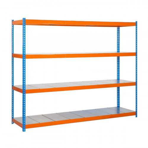 Estantería metálica en kit sin tornillos de metal de 200x120x60 cm 4B 400kg/balda azul/naranja/galvanizado