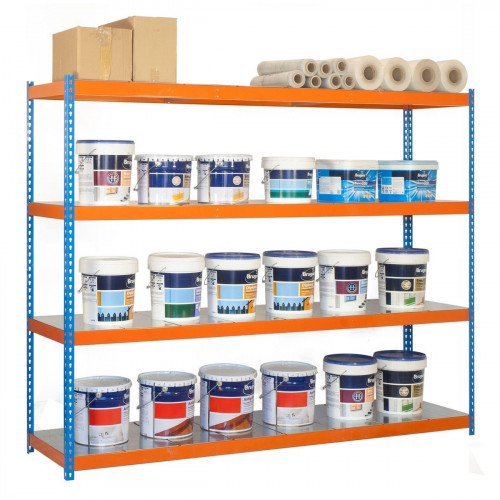 Estantería metálica en kit sin tornillos de metal de 200x120x60 cm 4B 400kg/balda azul/naranja/galvanizado