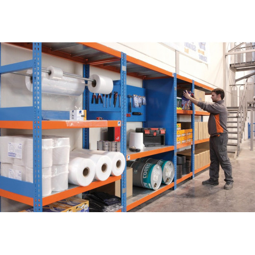 Estantería metálica en kit sin tornillos de metal de 200x120x60 cm 4B 400kg/balda azul/naranja/galvanizado