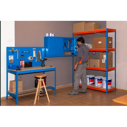 Estantería metálica industrial, 200x150x60 cm, 4 Baldas, 400kg/balda, Azul/Naranja, SimonRack Ecoforte