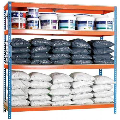 Estantería metálica industrial, 200x150x60 cm, 4 Baldas, 400kg/balda, Azul/Naranja, SimonRack Ecoforte