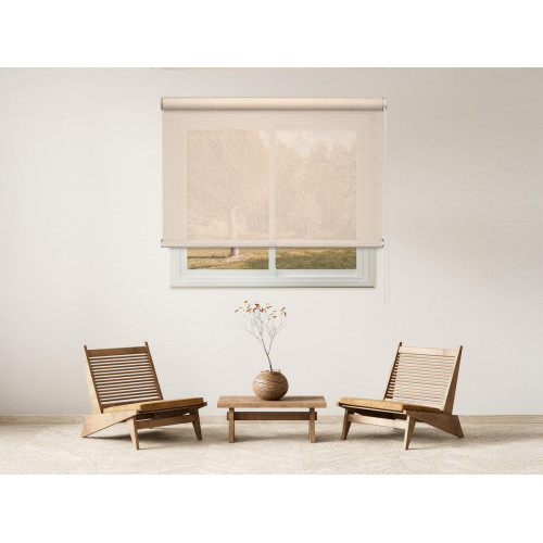 Estor enrollable screen 5% Lino de 240x250 PVC liso beige con cadena. Aislamiento térmico