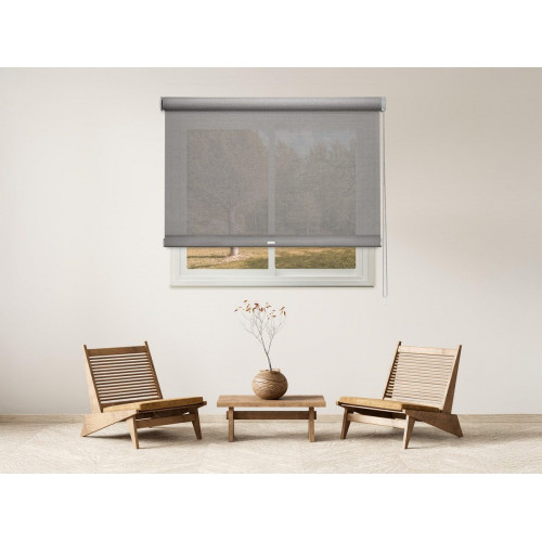 Estor enrollable screen 5% Lino de 240x250 PVC liso gris oscuro con cadena. Aislamiento térmico