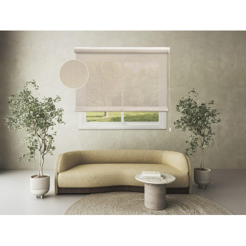 Estor enrollable screen 5% Vetas de 240x250 PVC liso beige con cadena. Aislamiento térmico