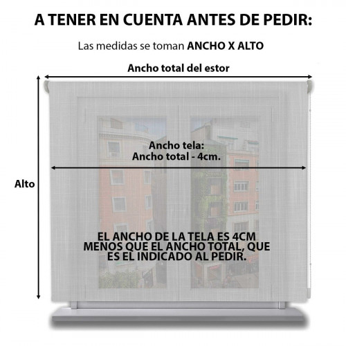 Estor Enrollable Translúcido Poliéster Liso Color Gris 250x200cm.
