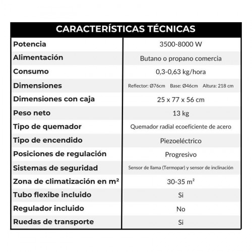 Estufa de gas para terraza y jardín ROMERO GARDEN GNOMO – Acero inoxidable, hasta 35 m², calefacción exterior eficiente