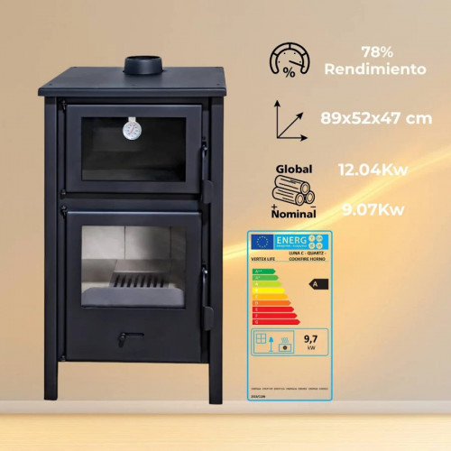 Estufa de leña + convertidor a pellets gratis con horno quartz
