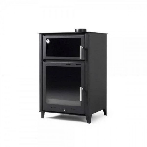 Estufa de leña grande con horno modelo e 13kw Chimenea moderna de leña con puerta cristal