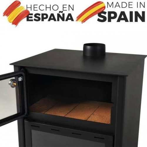 Estufa de leña grande con horno modelo e 13kw Chimenea moderna de leña con puerta cristal