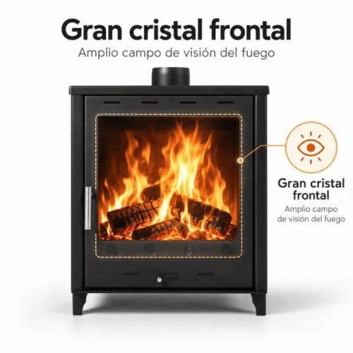 Estufa de leña grande modelo G 14.3 Kw Chimenea moderna de leña con puerta cristal