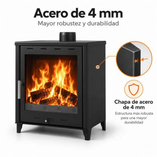 Estufa de leña grande modelo G 14.3 Kw Chimenea moderna de leña con puerta cristal