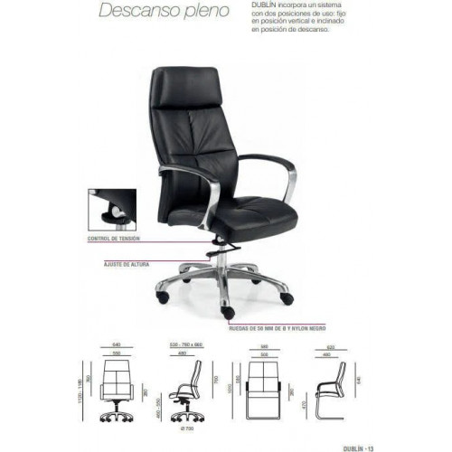 Euromof Dublín Sillón de Oficina Respaldo Alto Ecopiel Negra