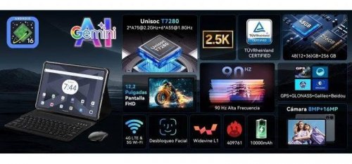 ExcitPower T60 Tablet 4G 12.2' 12GB 256GB Gris con Teclado y Stylus Pen