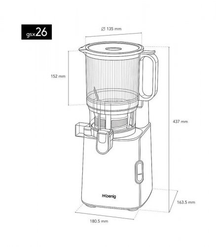 Extractor de zumo lento de gran apertura. Gsx26 H.koenig
