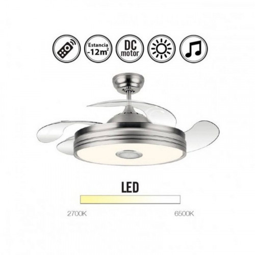 Fabrilamp Matanuska Ventilador de Techo Bluetooth con Luz LED y Mando 32W Níquel