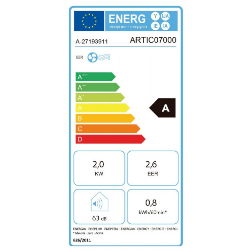 Fácula - Aire acondicionado portátil 3en1 ARTIC 7000BTU | Refrigeración + ventilación + deshumidificación | Temporizador