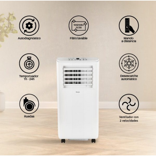 Fácula - Aire acondicionado portátil Polar 7000BTU | Ventilación+deshumidificación | Temporizador | Mando | Asa y Ruedas