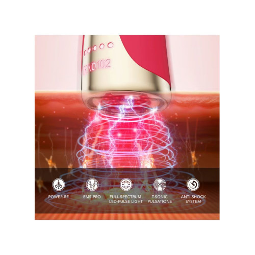 FAQ™ 102 Dispositivo profesional de rejuvenecimiento facial con radiofrecuencia, electroestimulación muscular y terapia de luz LED Pink Ruby Pink Ruby