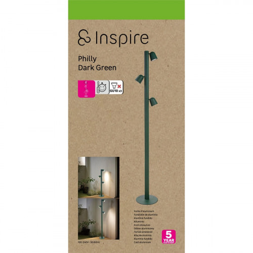 Farola de jardín exterior GU10 Philly Inspire 211 cm verde resistencia IP44 giratorio