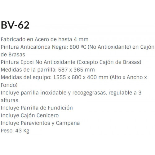 Federico Mahora Barbacoa de carbón y Leña Bv-62