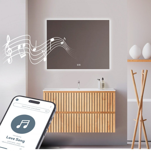 Feel Your Bath Espejo Rectangular LED 100x70 cm con Bluetooth, Antivaho, Interruptor Táctil, Apagado Automático y Fácil Instalación