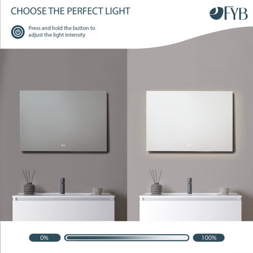 Feel Your Bath Espejo Rectangular LED 100x70 cm con Bluetooth, Antivaho, Interruptor Táctil, Apagado Automático y Fácil Instalación