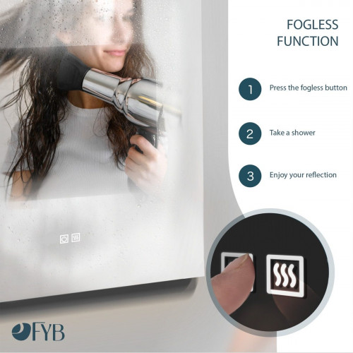 Feel Your Bath Espejo Rectangular LED 100x70 cm con Bluetooth, Antivaho, Interruptor Táctil, Apagado Automático y Fácil Instalación